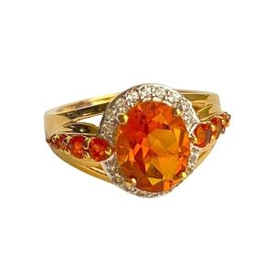 Stauer Madeira Citrine Cocktail Ring Yellow Gold Finish Sterling Silver Size 8